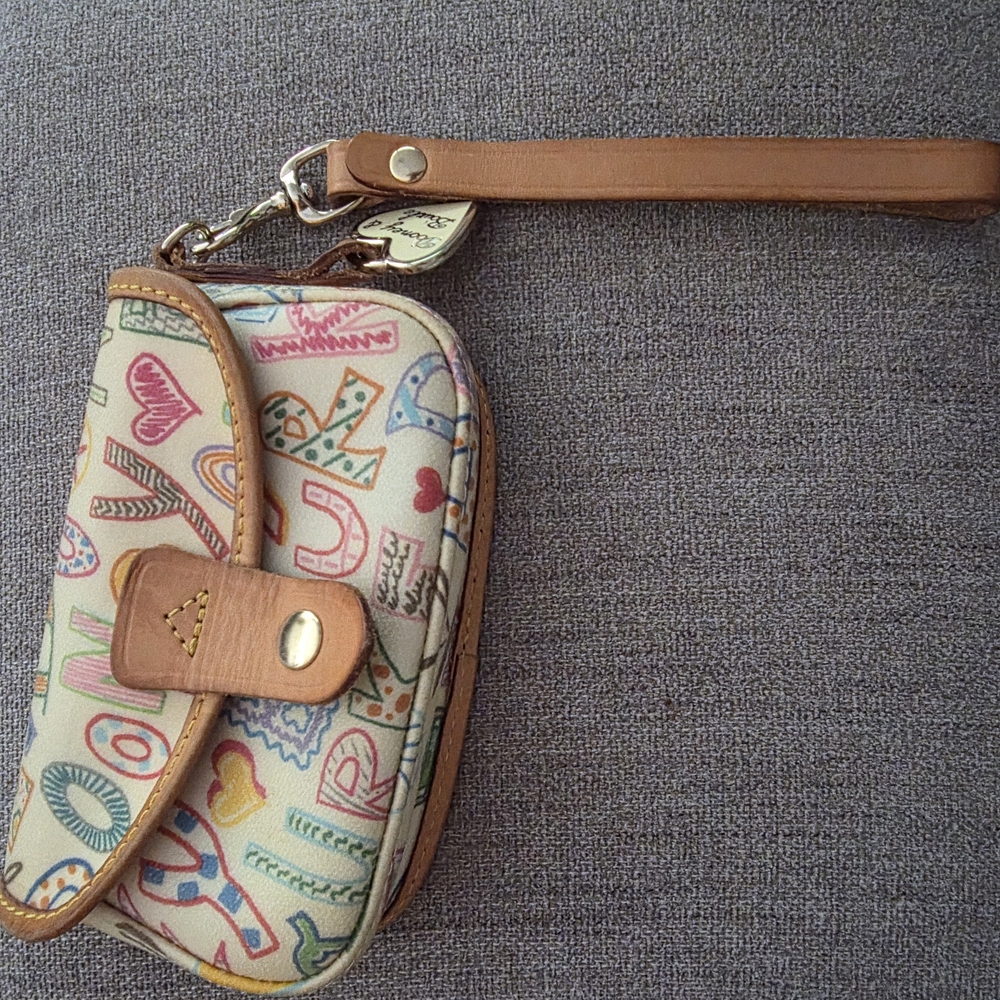 Dooney & Bourke Multicolor Printed Wristlet with Tan Trim